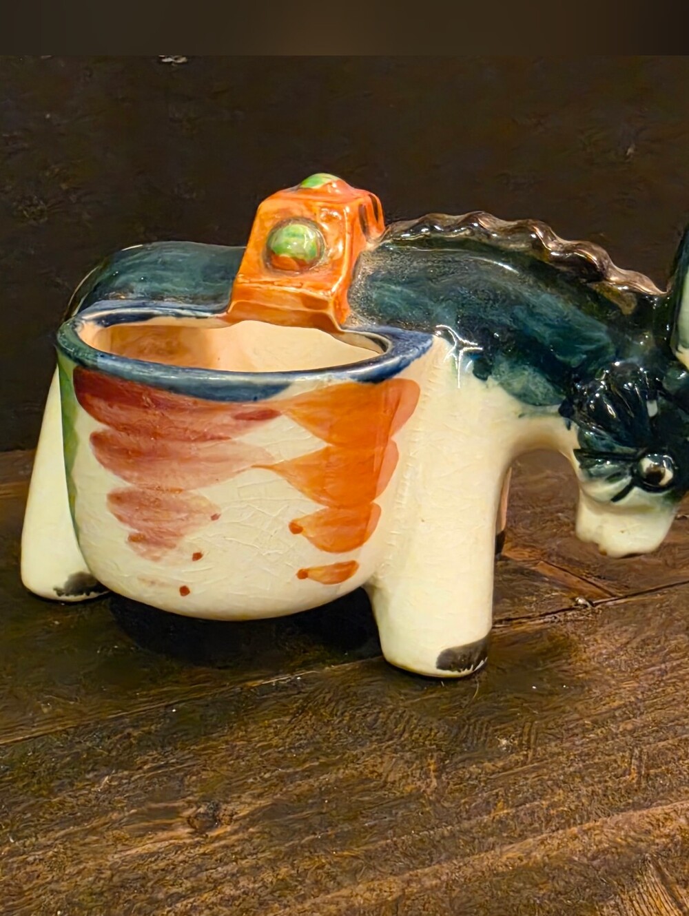 Vtg Made in Japan Ceramic Donkey Toothpick Holder Double Basket Planter Figurine